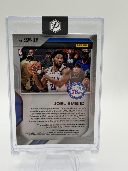2020 Panini Prizm Joel Embiid Sensational Swatches Jersey Card #SSW-JEM 76ers