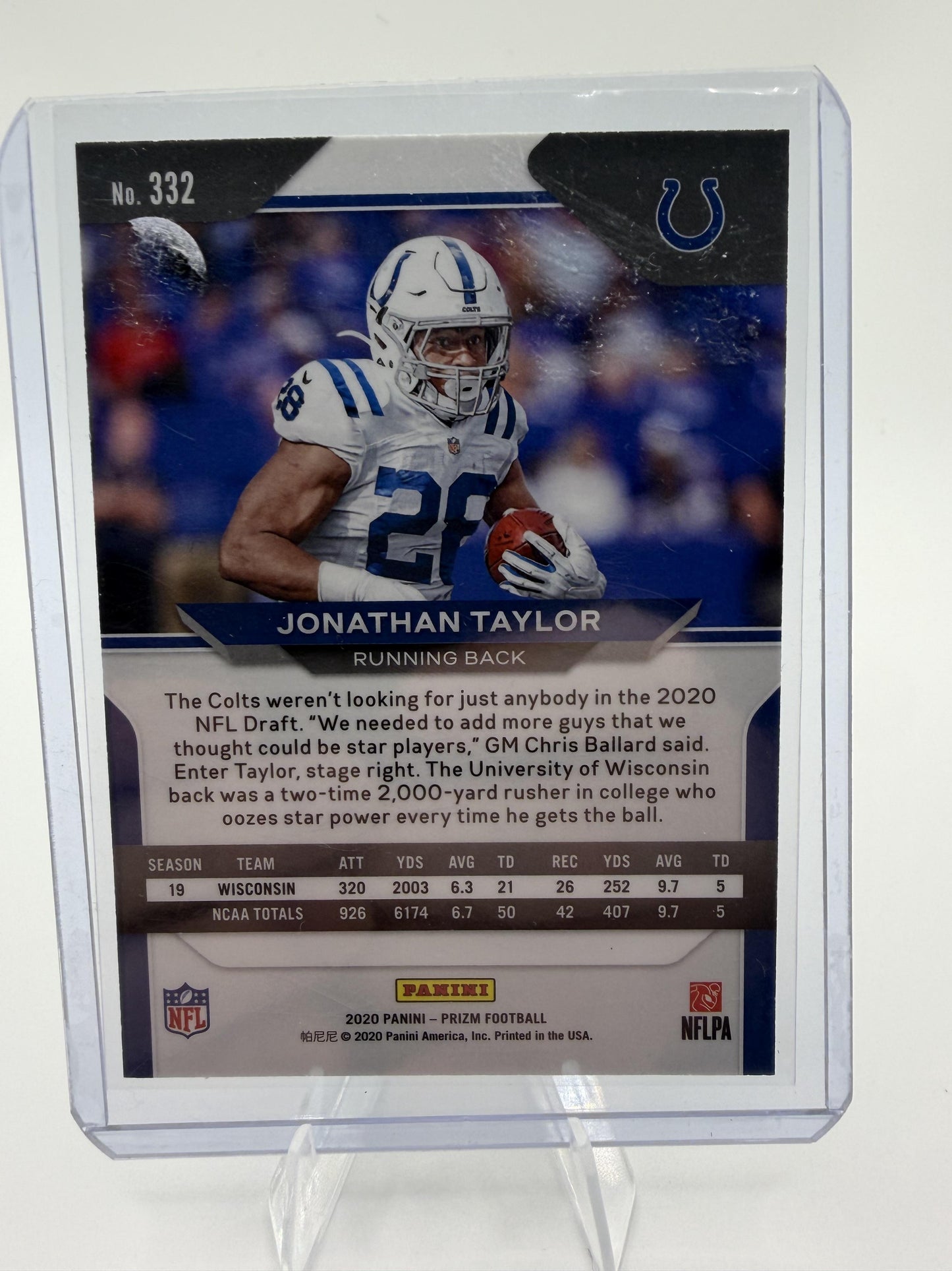 2020 Panini Prizm Jonathan Taylor Rookie Card RC Colts #332