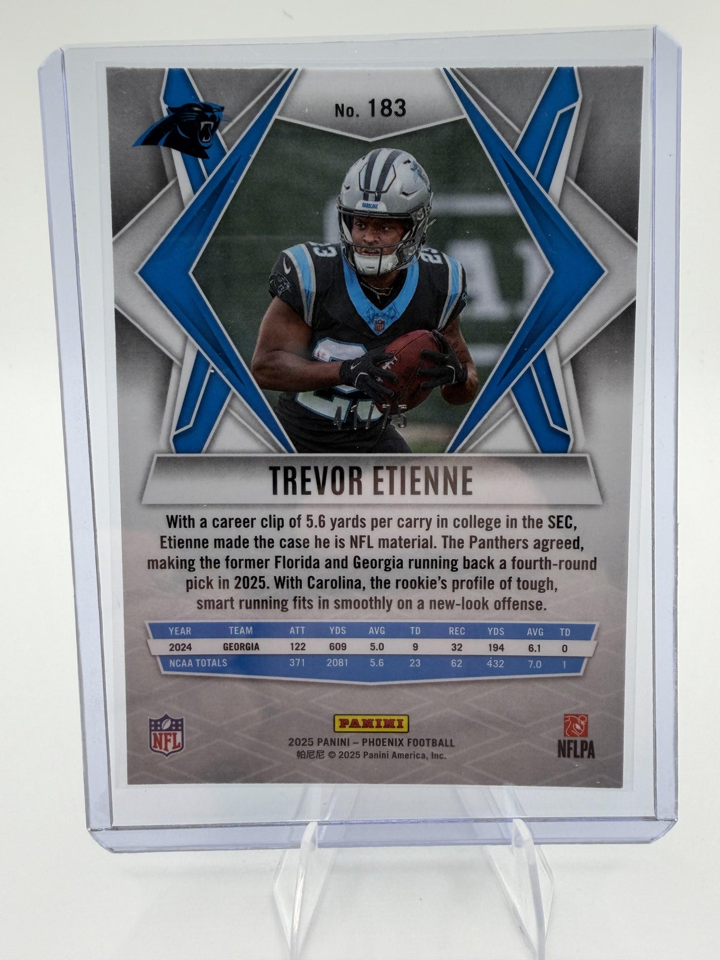 2025 Panini Phoenix Trevor Etienne Rookie Card RC Blue Lazer 41/75 #183