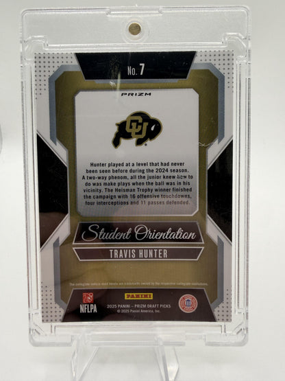 2025 Panini Prizm Draft Picks Travis Hunter Gold Ice Student Orientation Card #7