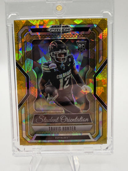 2025 Panini Prizm Draft Picks Travis Hunter Gold Ice Student Orientation Card #7