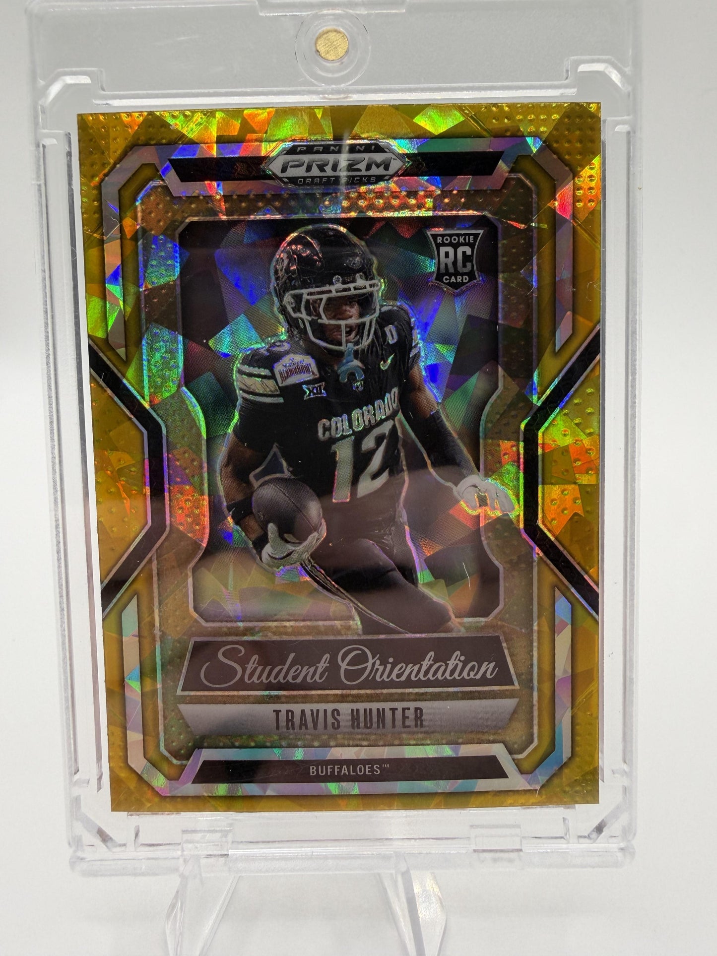 2025 Panini Prizm Draft Picks Travis Hunter Gold Ice Student Orientation Card #7