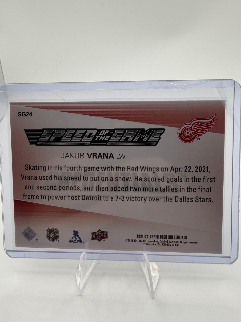 2021 Upper Deck Credentials Jakub Vrana Speed of the Game #SG24 Red Wings Card