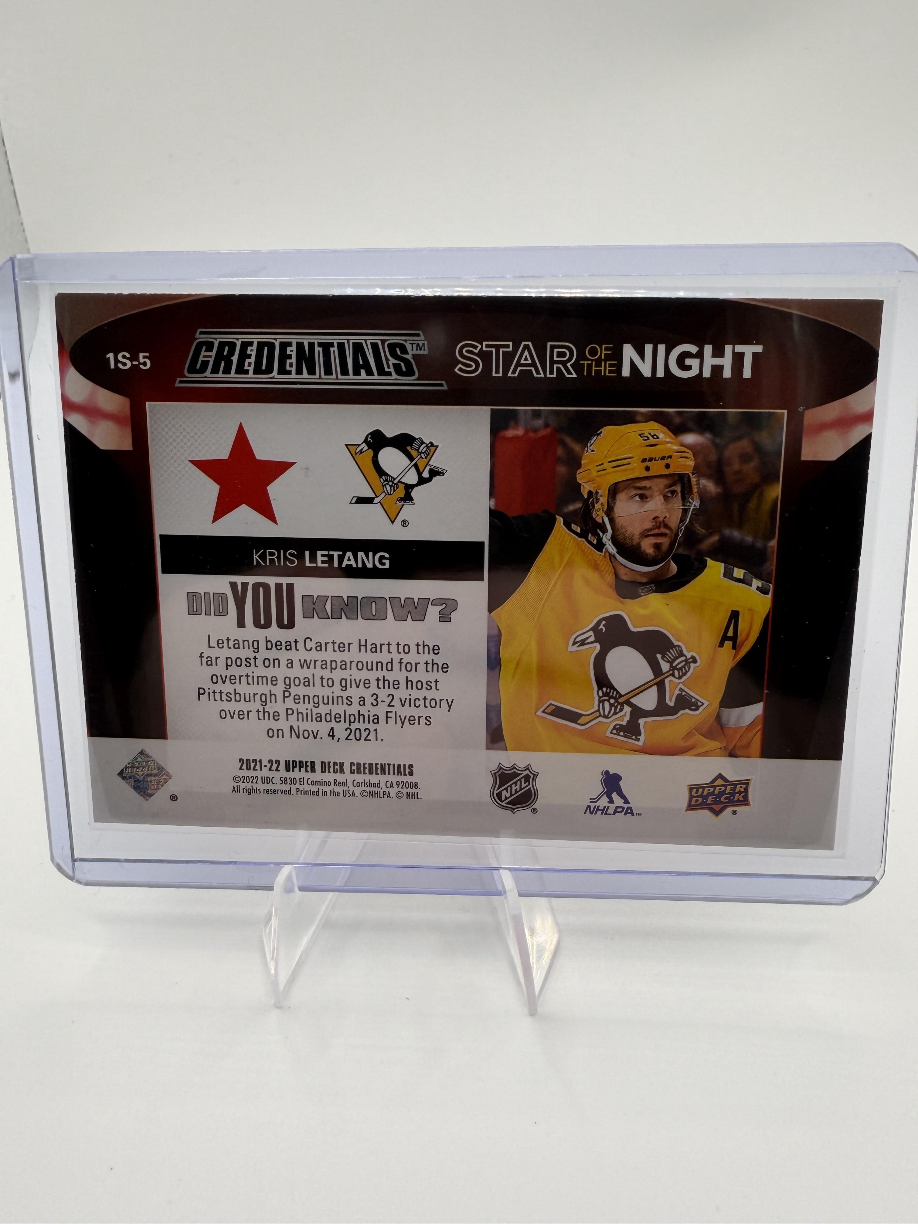 2021-22 Upper Deck Credentials Kris Letang Star of the Night #1S-5 Penguins Card