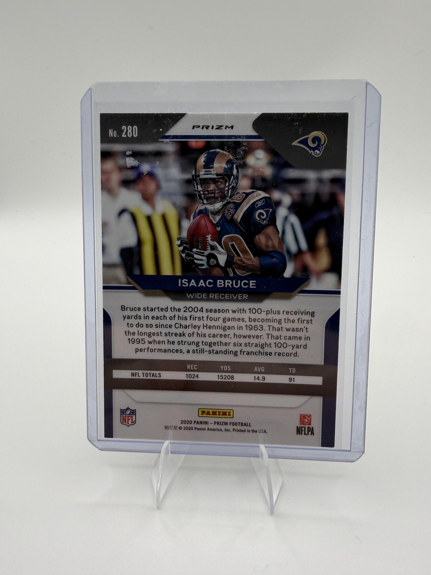 2020 Panini Prizm Isaac Bruce Orange Lazer Prizm #280 Los Angeles Rams Card