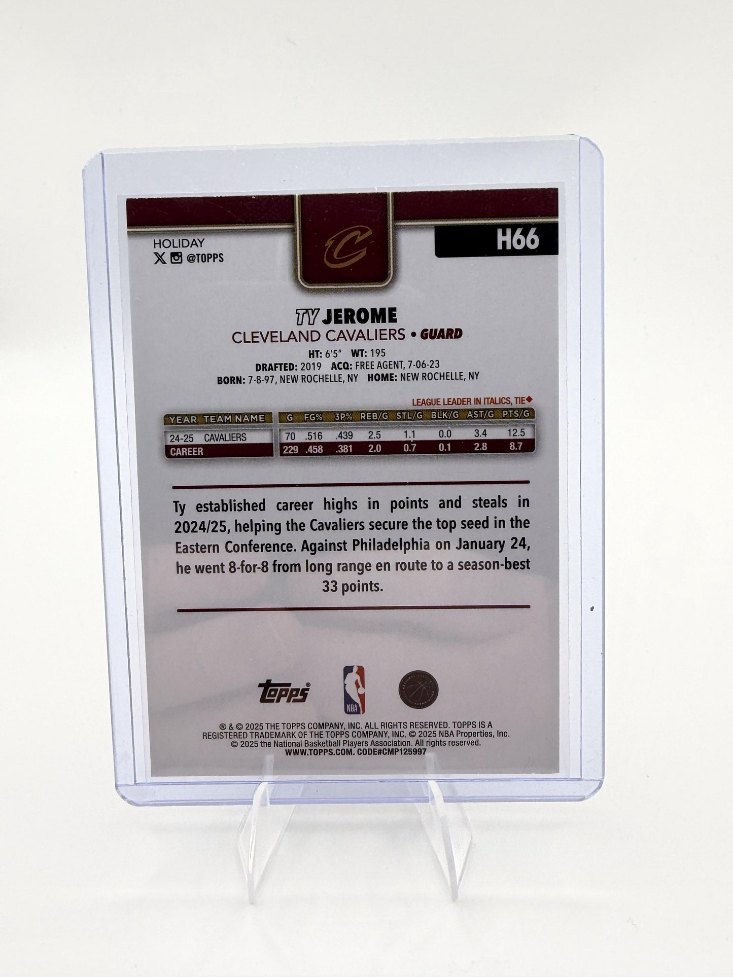 2025 Topps Holiday Ty Jerome H66 Cleveland Cavaliers Red Parallel Card