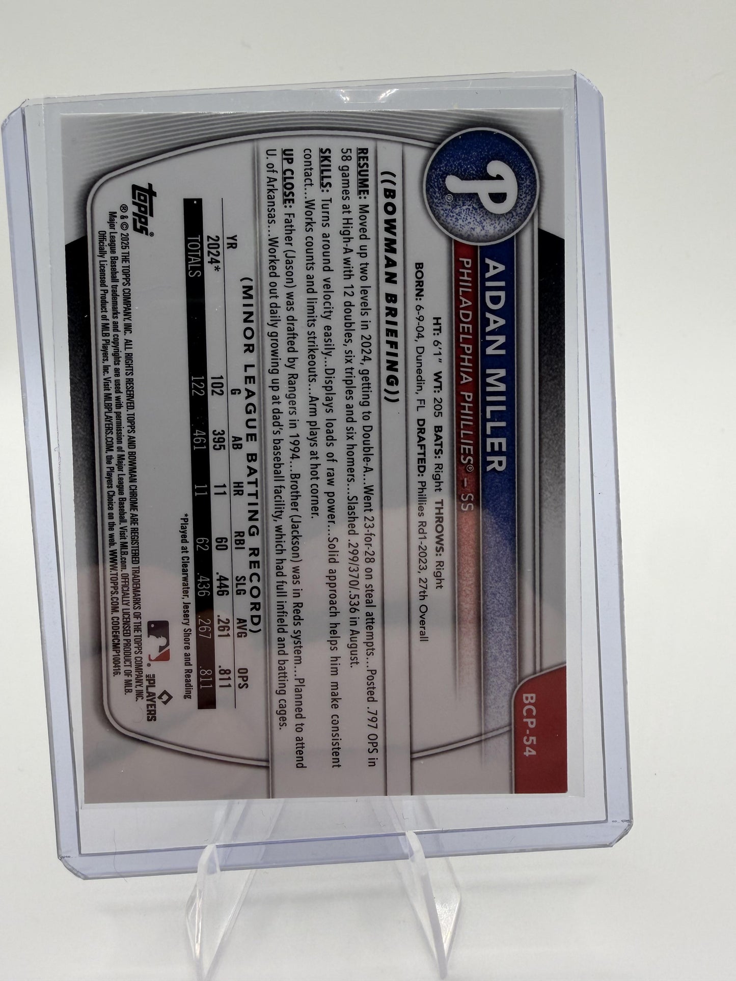 2025 Bowman Chrome Aidan Miller Prospect Card #BCP-54 Phillies