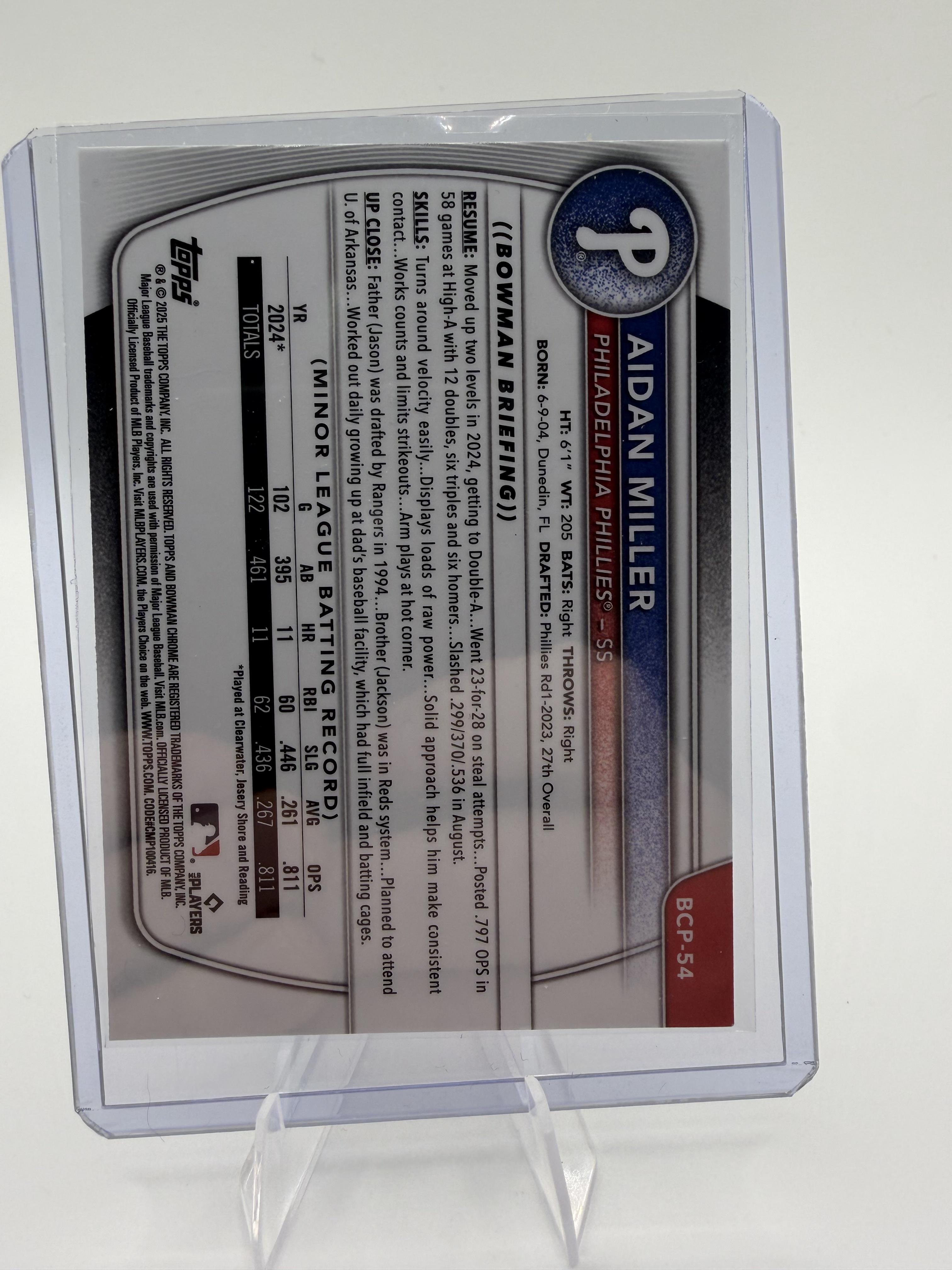 2025 Bowman Chrome Aidan Miller Prospect Card #BCP-54 Phillies