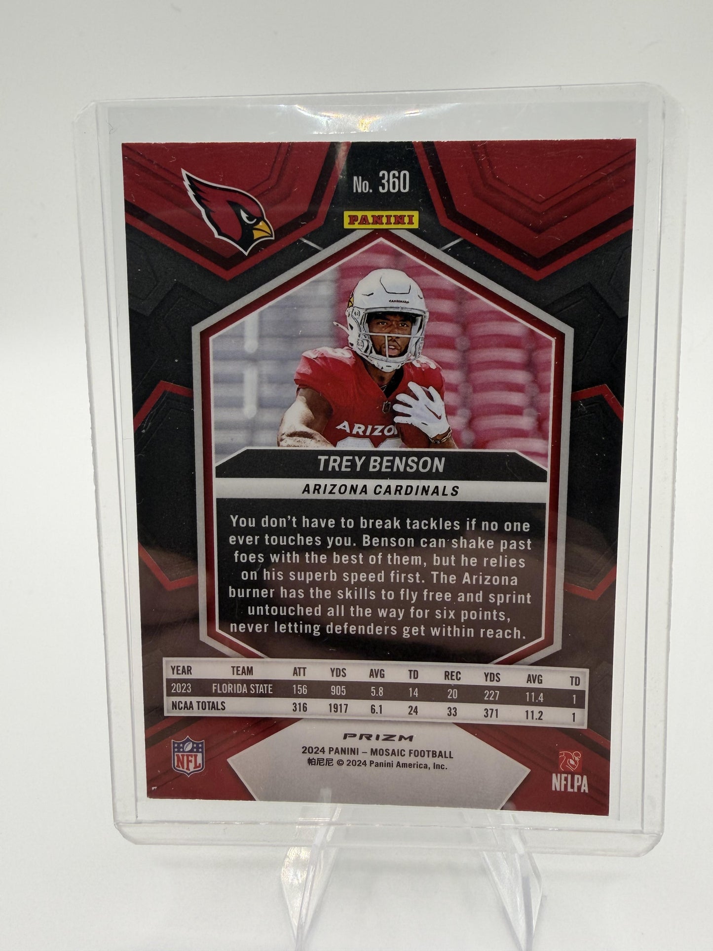 2024 Panini Mosaic Trey Benson Blue Prizm RC Rookie Card #360 Cardinals