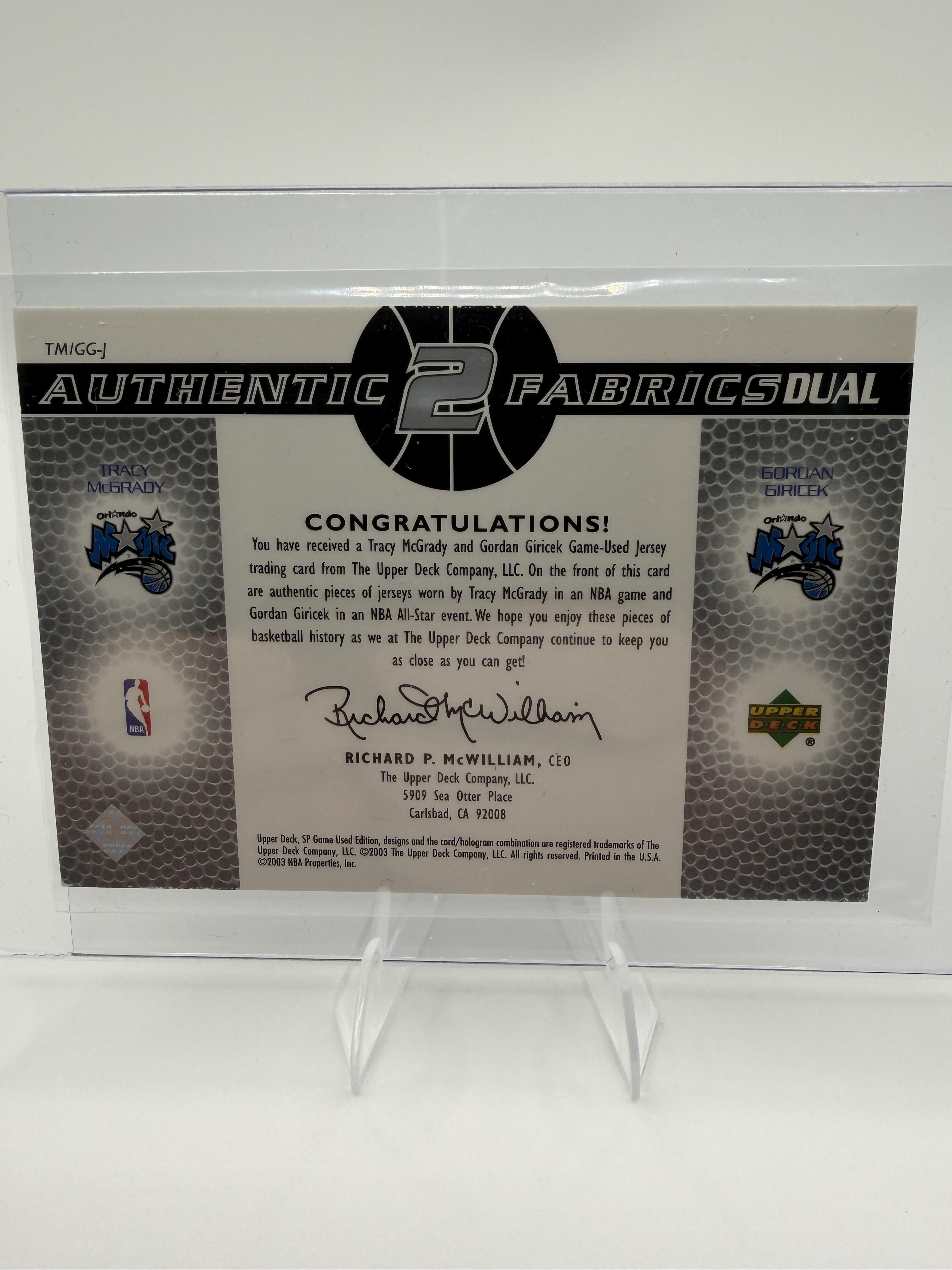 2003-04 SP Game Used Tracy McGrady Gordan Giricek Dual Jersey Card /100