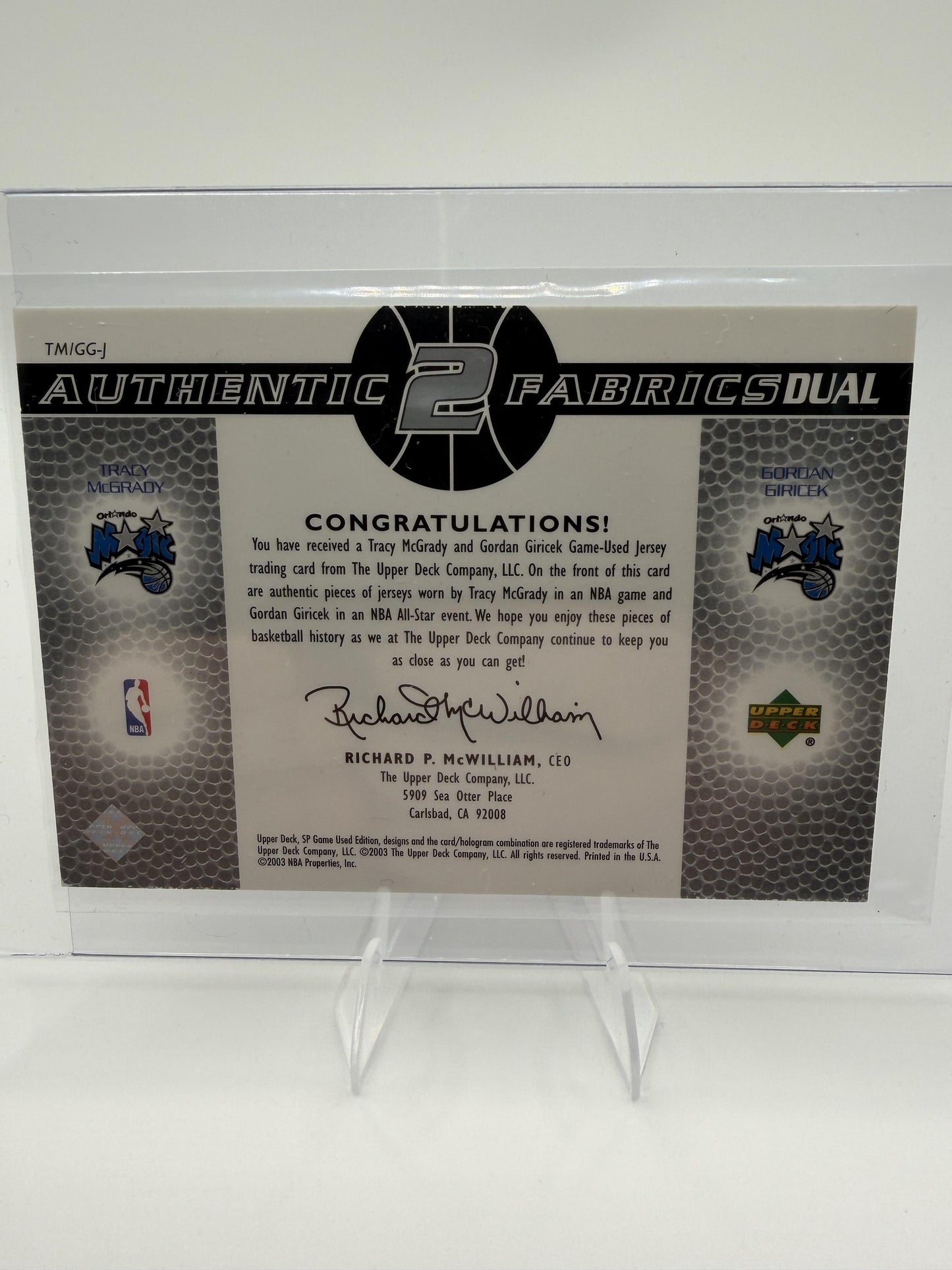 2003-04 SP Game Used Tracy McGrady Gordan Giricek Dual Jersey Card /100