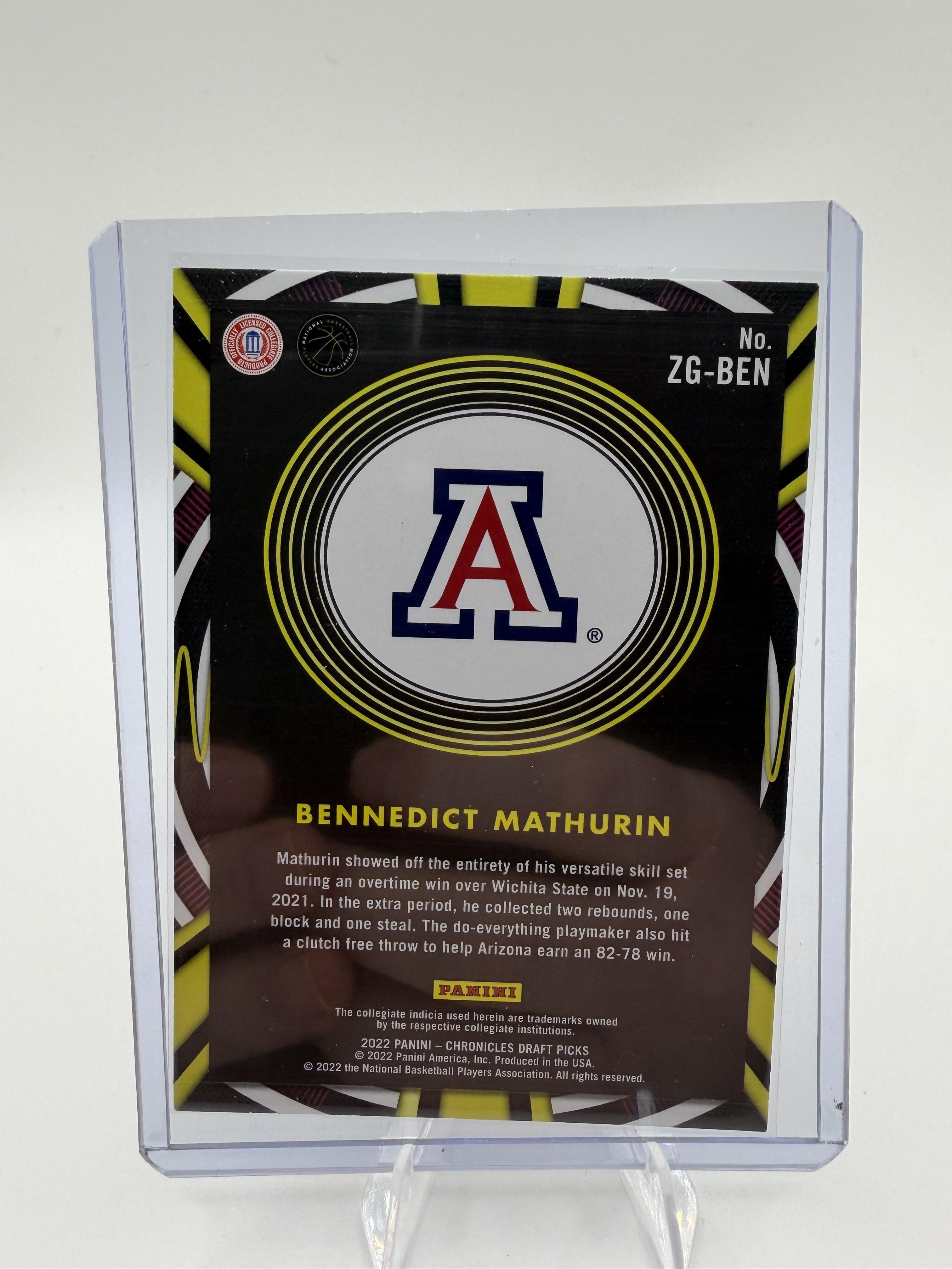 2022-23 Panini Chronicles Draft Bennedict Mathurin Gamma Rays RC Card #ZG-BEN
