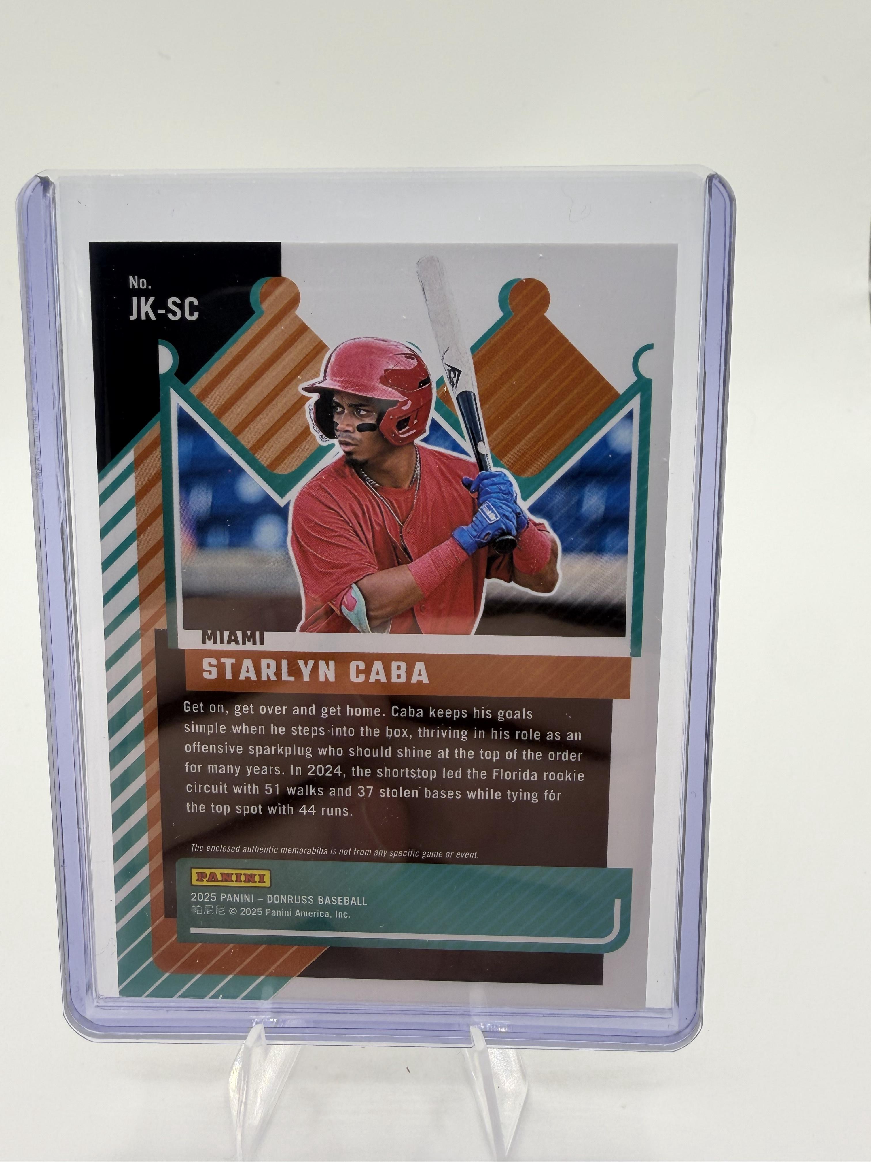 2025 Donruss Starlyn Caba Jersey Kings Red Parallel Card /99 Marlins Relic