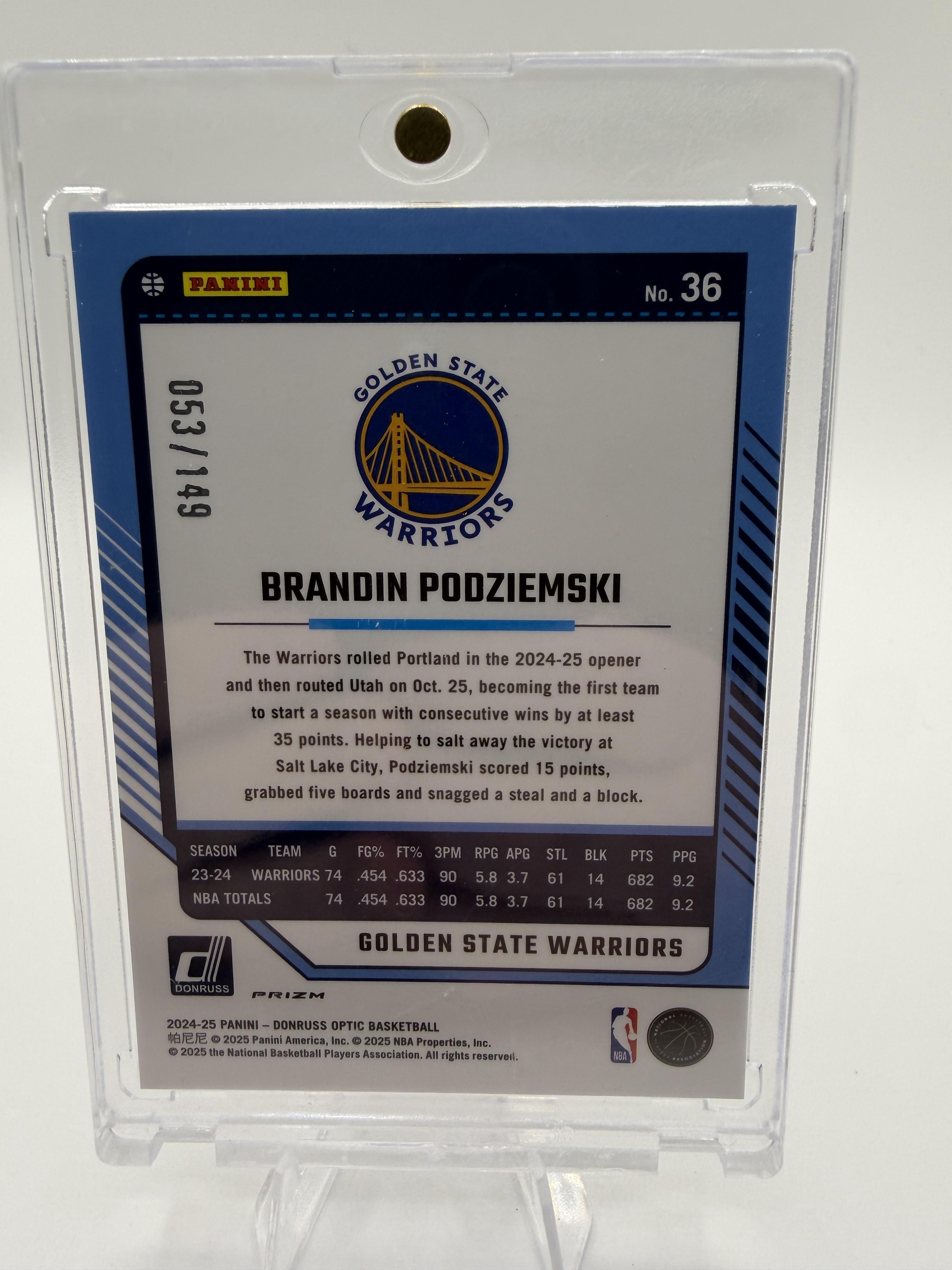 2024-25 Donruss Optic Brandin Podziemski Red Prizm Card /149 Warriors #36