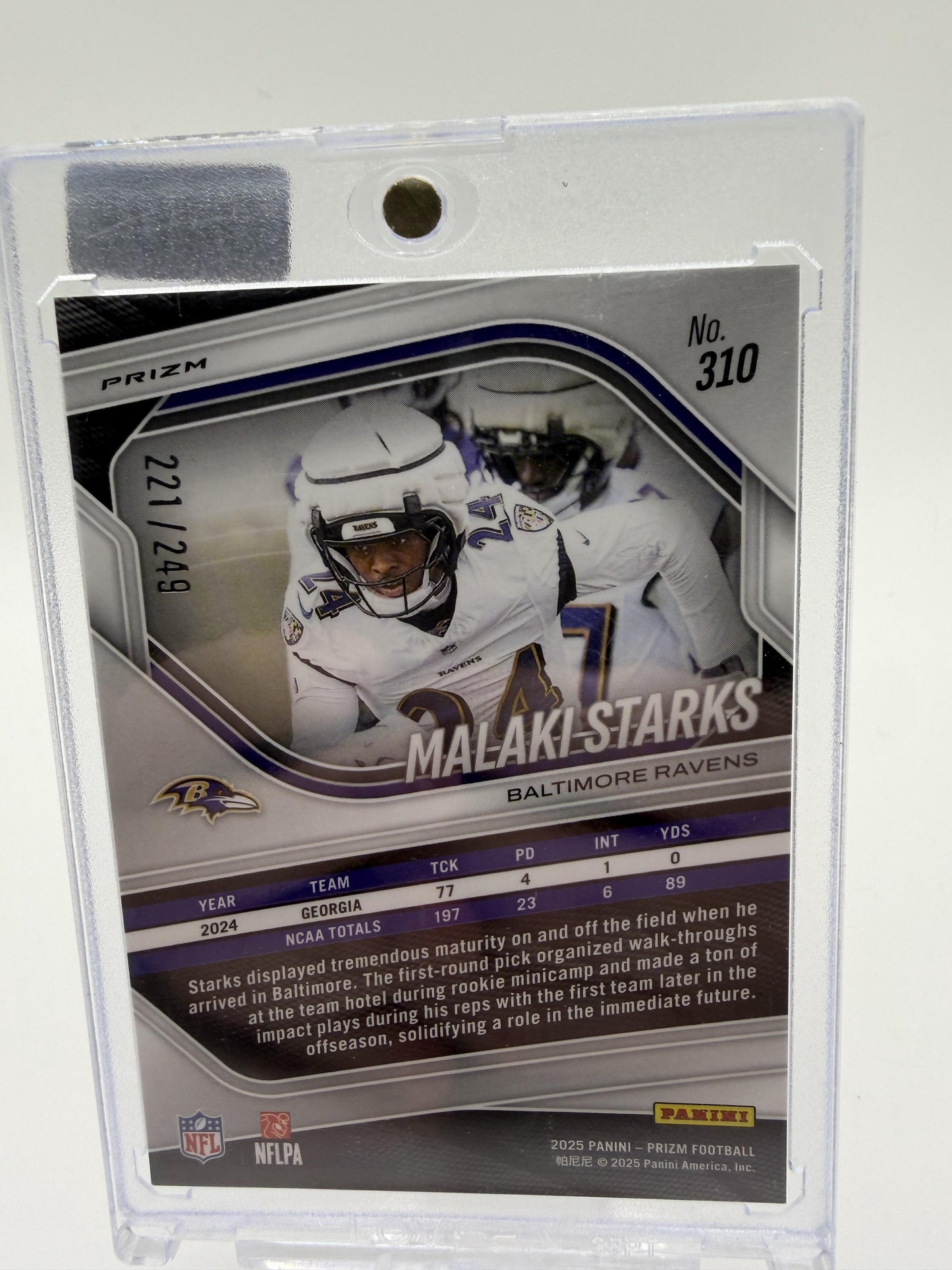 2025 Panini Prizm Malaki Starks Orange Prizm Card /249 #310 Ravens Rookie RC