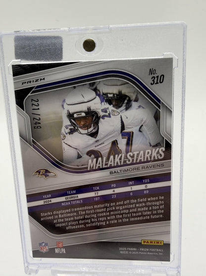 2025 Panini Prizm Malaki Starks Orange Prizm Card /249 #310 Ravens Rookie RC