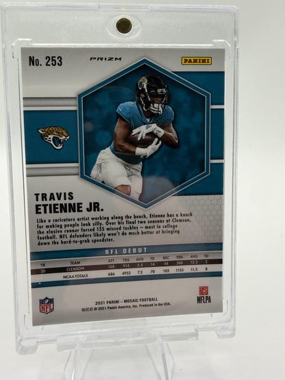 2021 Panini Mosaic Travis Etienne Jr. NFL Debut Green Mosaic Prizm Card #253 RC