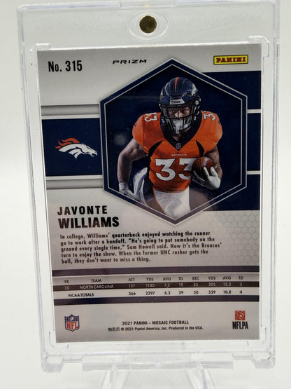 2021 Panini Mosaic Javonte Williams Silver Prizm Rookie Card RC #315 Broncos