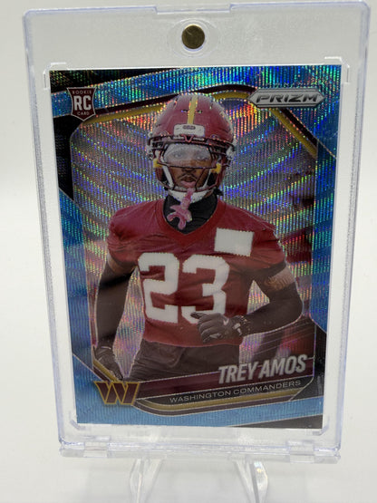 2025 Panini Prizm Trey Amos Rookie Card RC Blue Shimmer /230 #400 Commanders