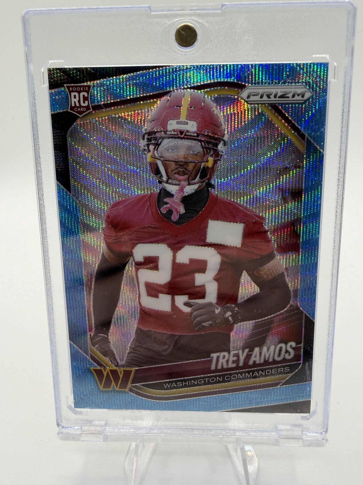 2025 Panini Prizm Trey Amos Rookie Card RC Blue Shimmer /230 #400 Commanders