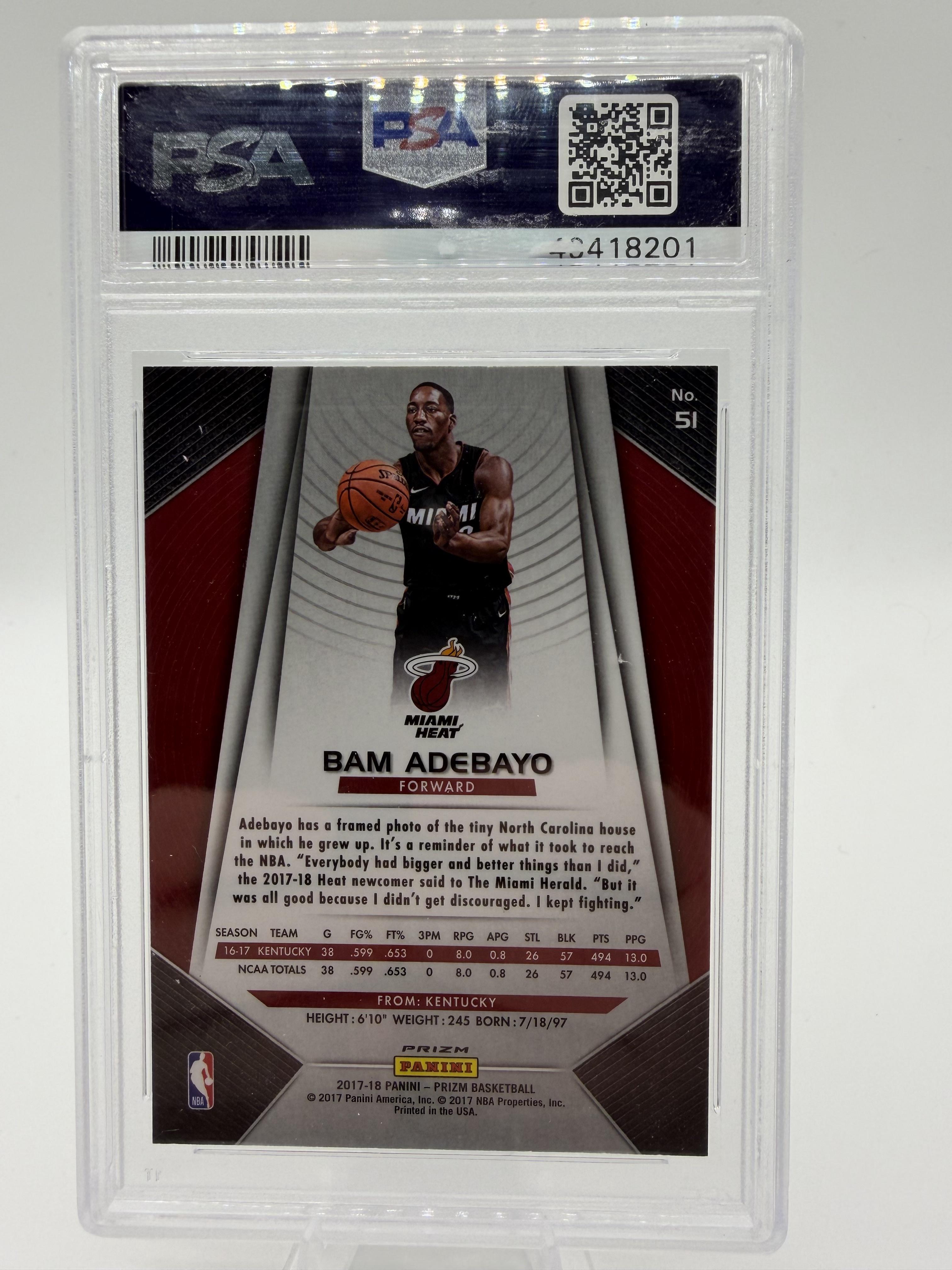2017 Panini Prizm Bam Adebayo Silver Prizm Card #51 PSA 9 MINT Rookie RC
