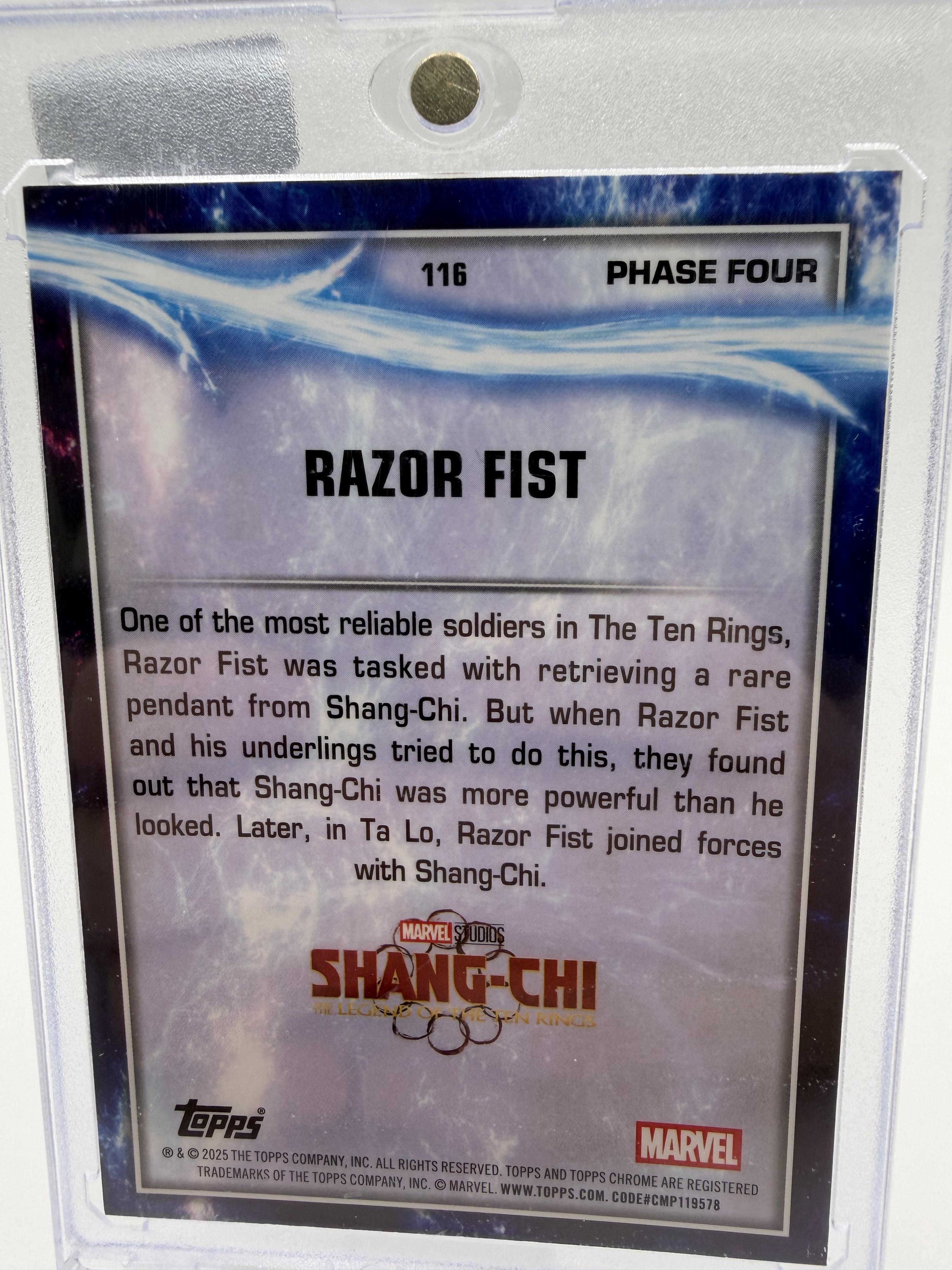 2025 Topps Chrome Marvel Razor Fist #116 Phase Four Blue Diamond Refractor Card