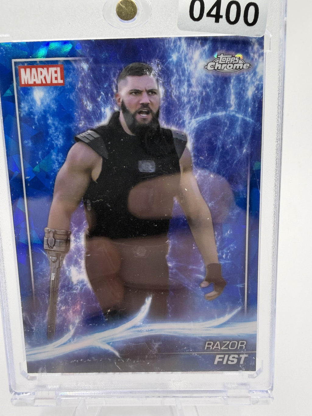 2025 Topps Chrome Marvel Razor Fist #116 Phase Four Blue Diamond Refractor Card