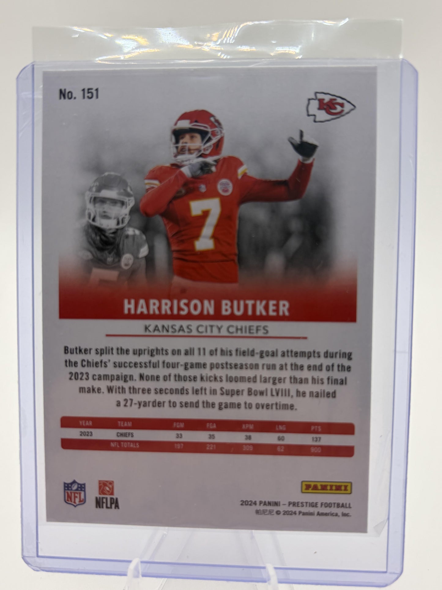 2024 Panini Prestige Harrison Butker Xtra Points Sunburst Parallel Card #151