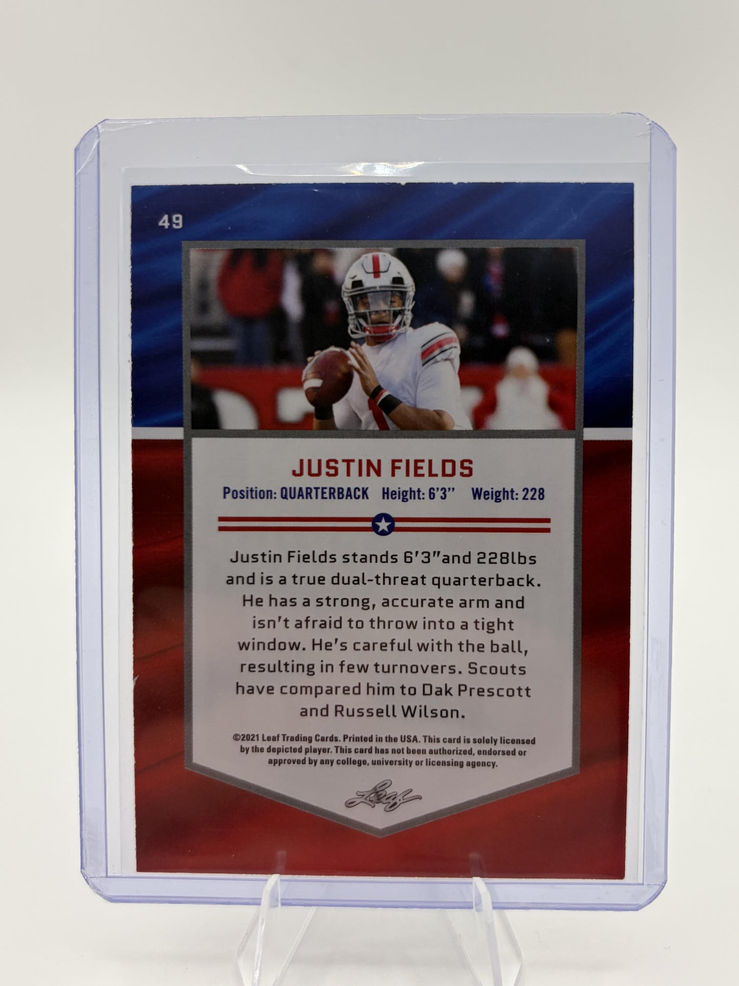 2021 Leaf Draft Justin Fields All-American Rookie Card #49 Ohio State QB