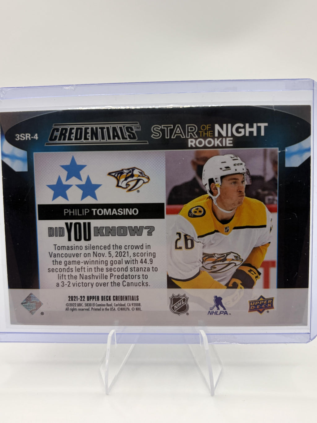 2021 Upper Deck Credentials Philip Tomasino Star of the Night Rookie Card #3SR-4