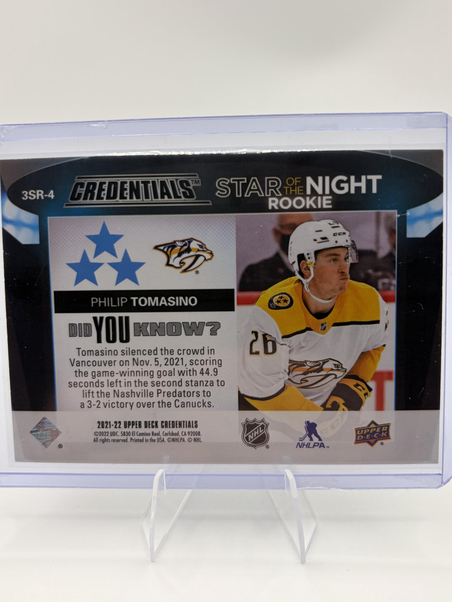 2021 Upper Deck Credentials Philip Tomasino Star of the Night Rookie Card #3SR-4