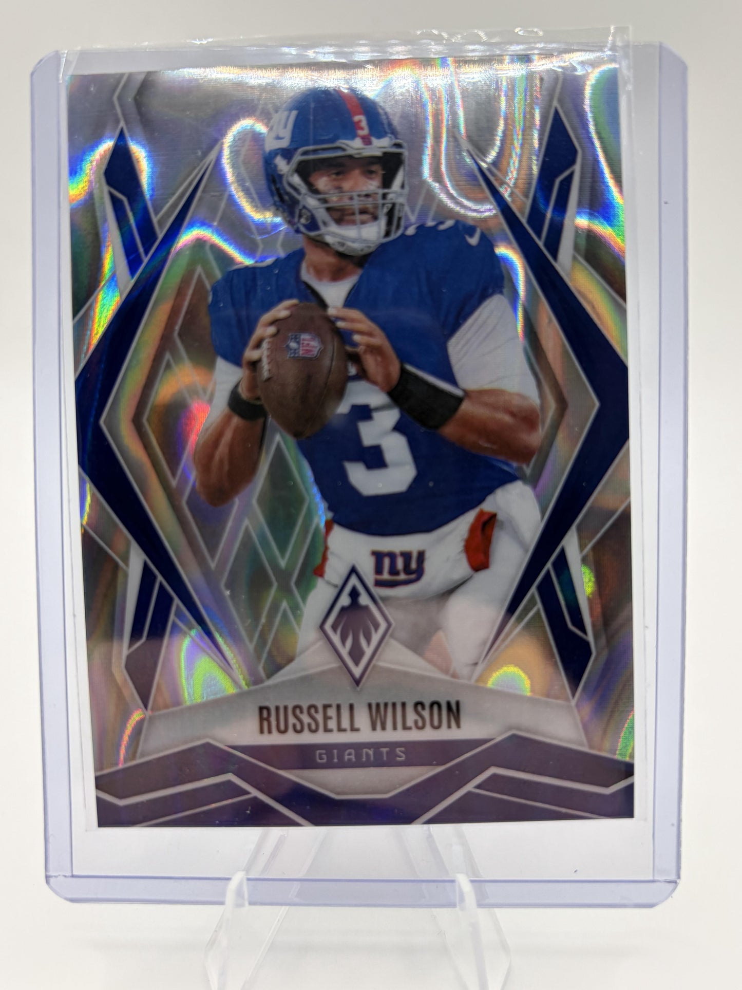 2025 Panini Phoenix Russell Wilson Silver Holo Prizm Card #28 New York Giants