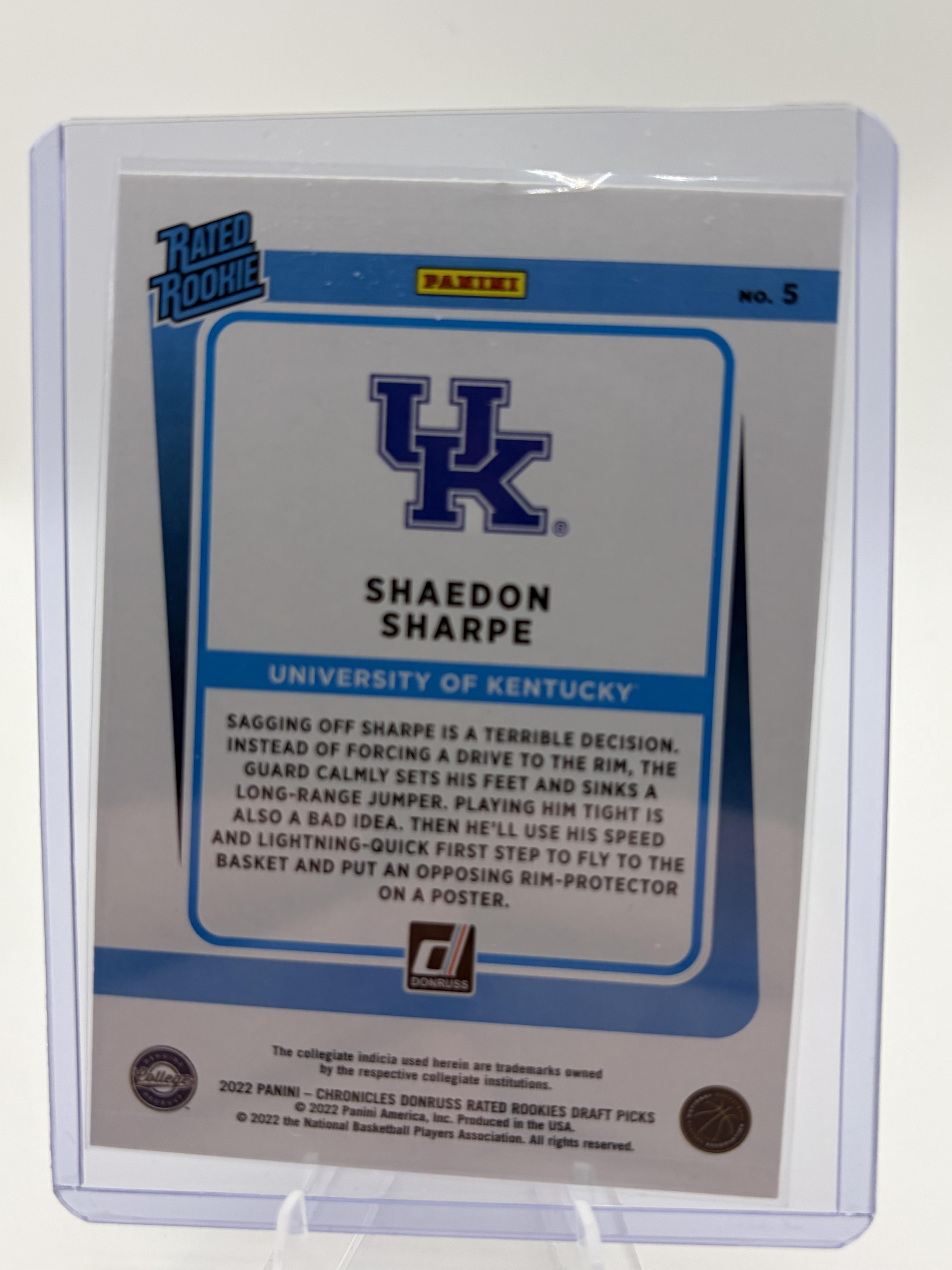 2022 Panini Chronicles Shaedon Sharpe Rated Rookie RC Card #5 Kentucky