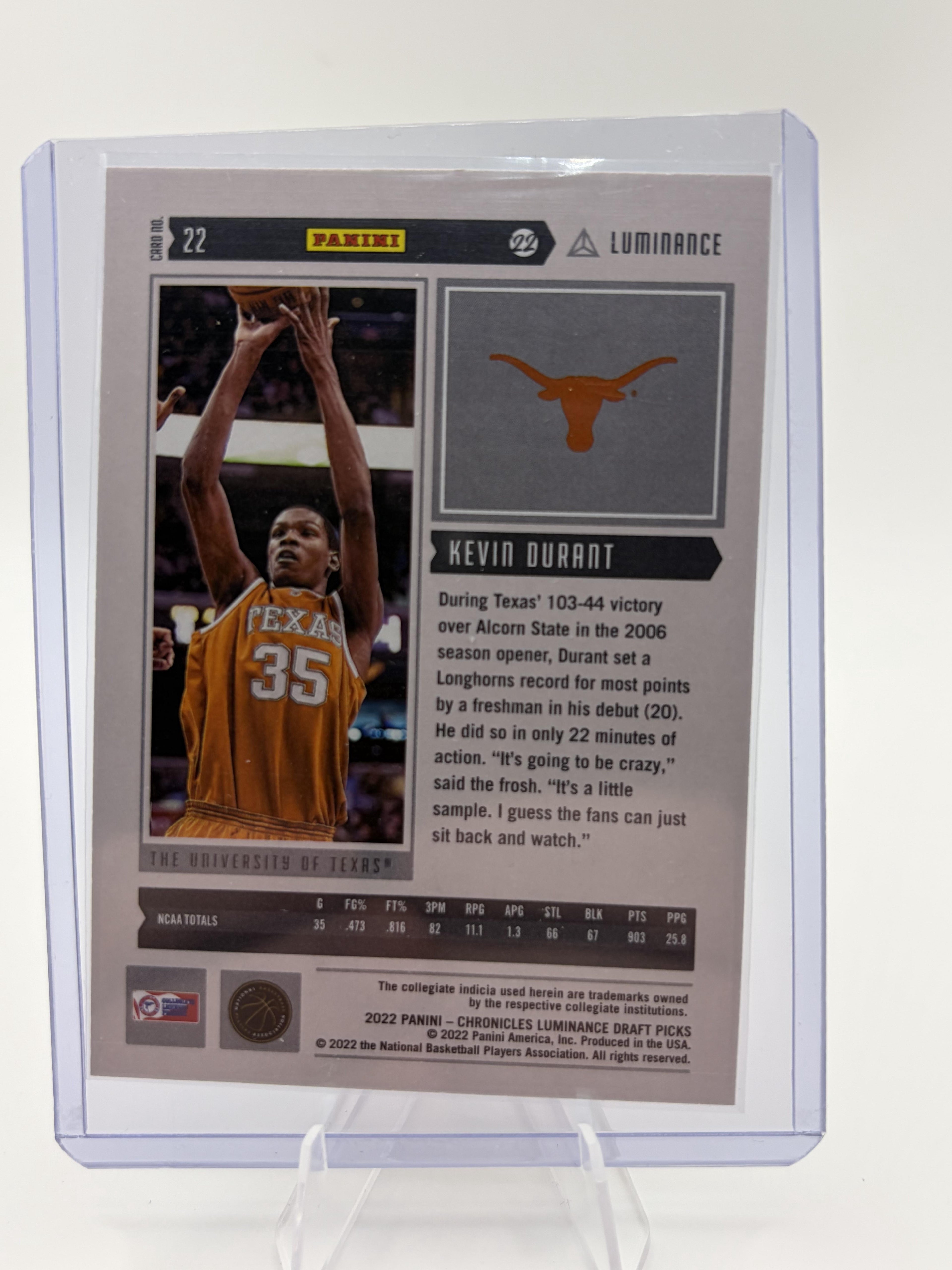 2022 Panini Chronicles Kevin Durant Luminance Insert Card #22 Texas