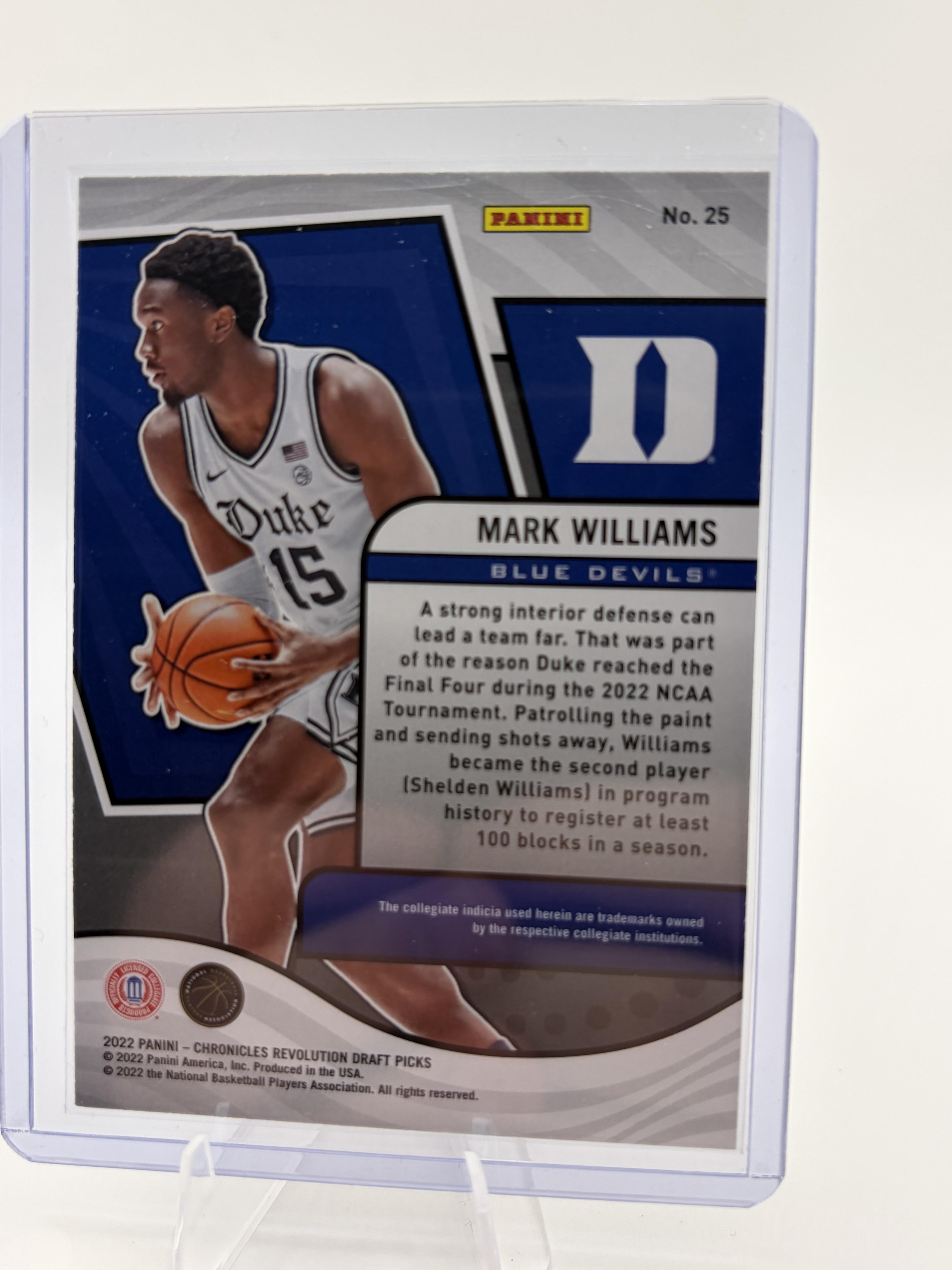 2022 Panini Chronicles Mark Williams Revolution Rookie RC Card #25 Duke