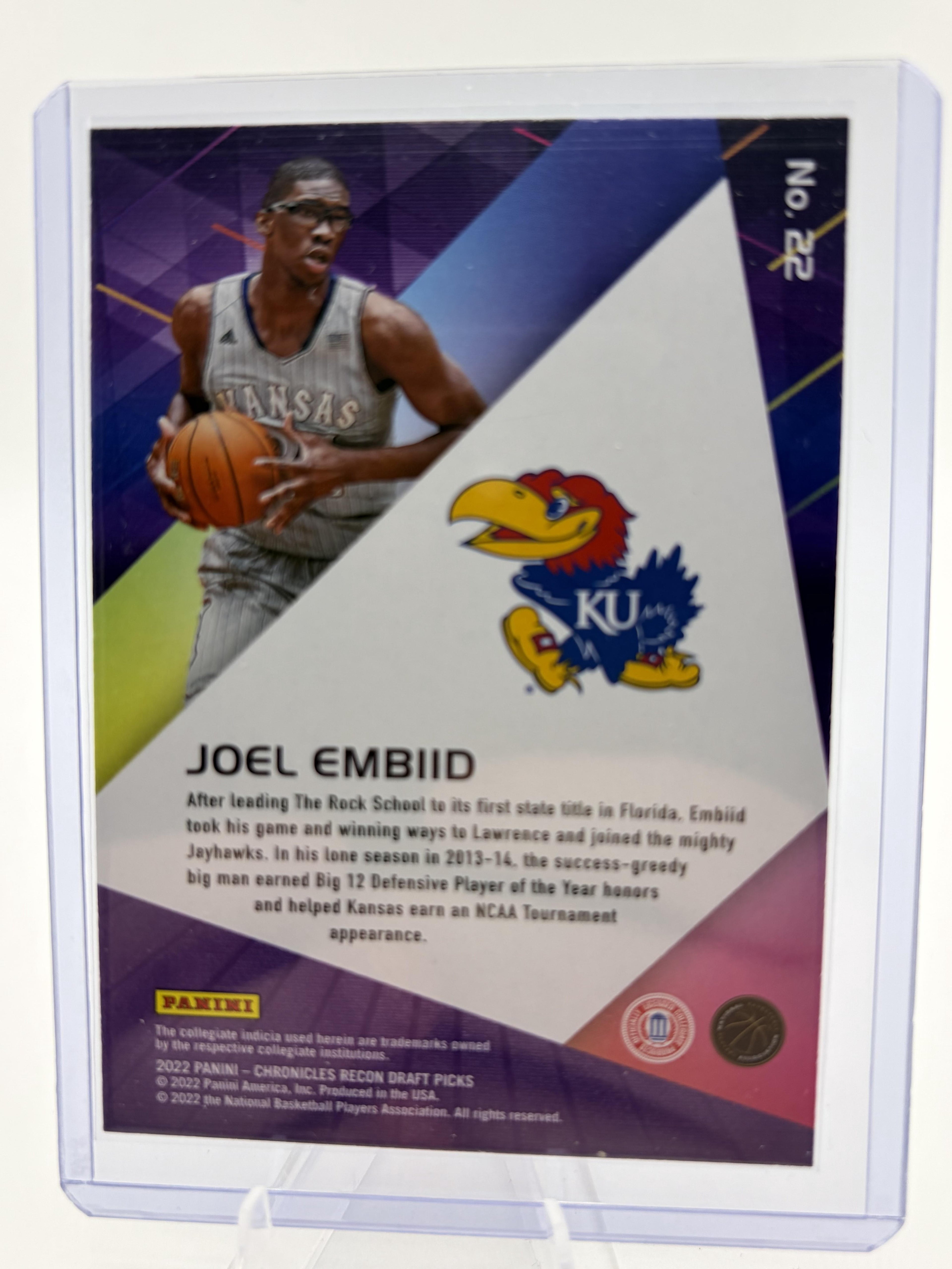 2022 Panini Chronicles Joel Embiid Recon Insert Card #22 Kansas