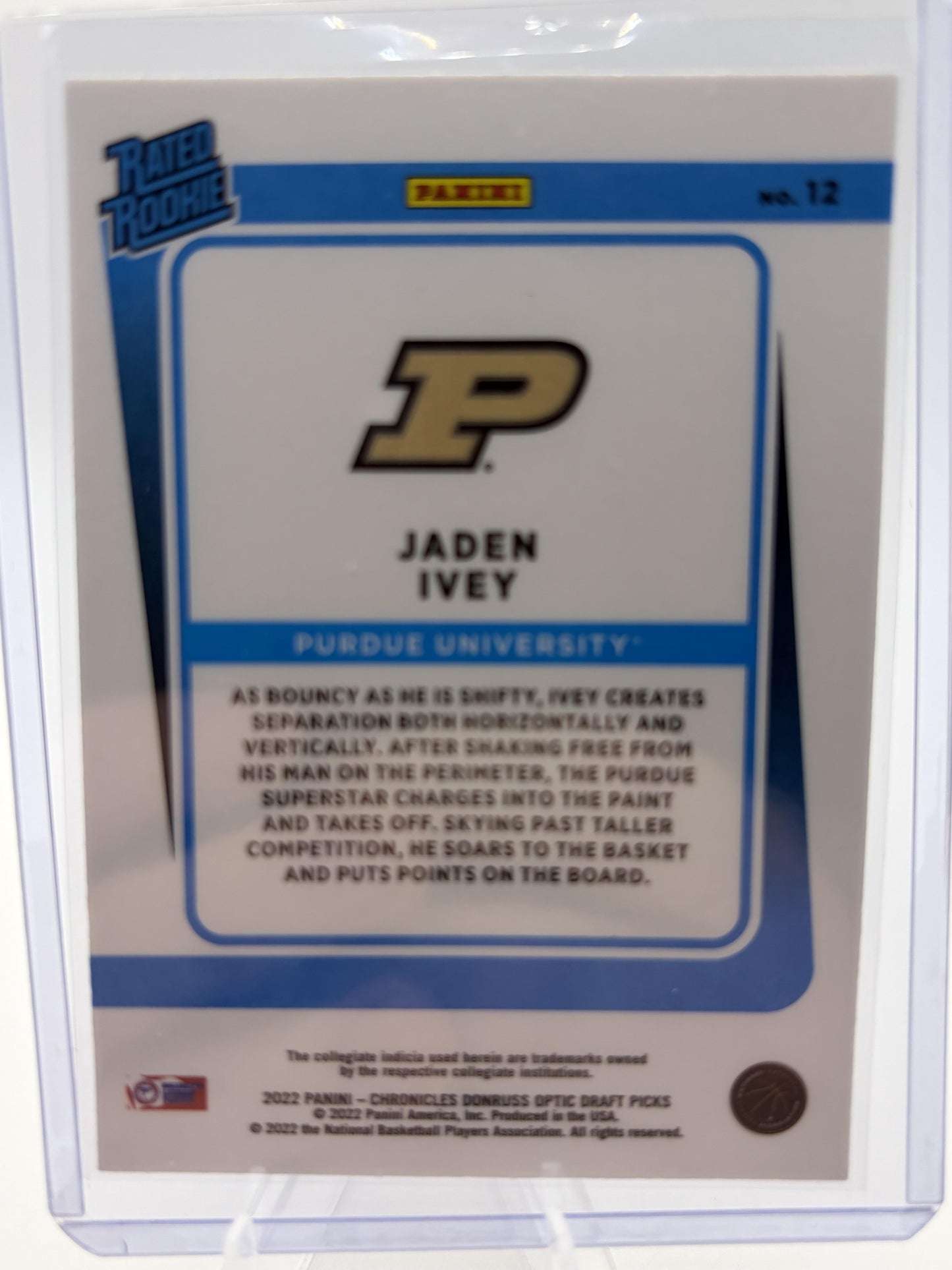2022 Panini Chronicles Jaden Ivey Optic Rated Rookie RC Card #12 Purdue