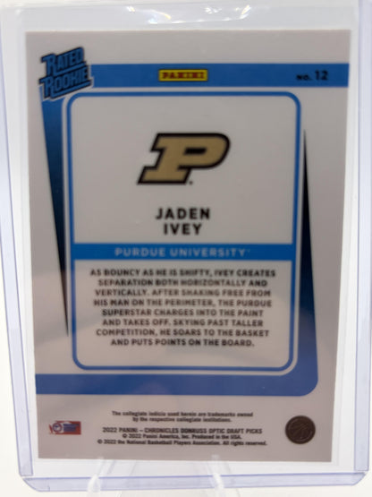 2022 Panini Chronicles Jaden Ivey Optic Rated Rookie RC Card #12 Purdue
