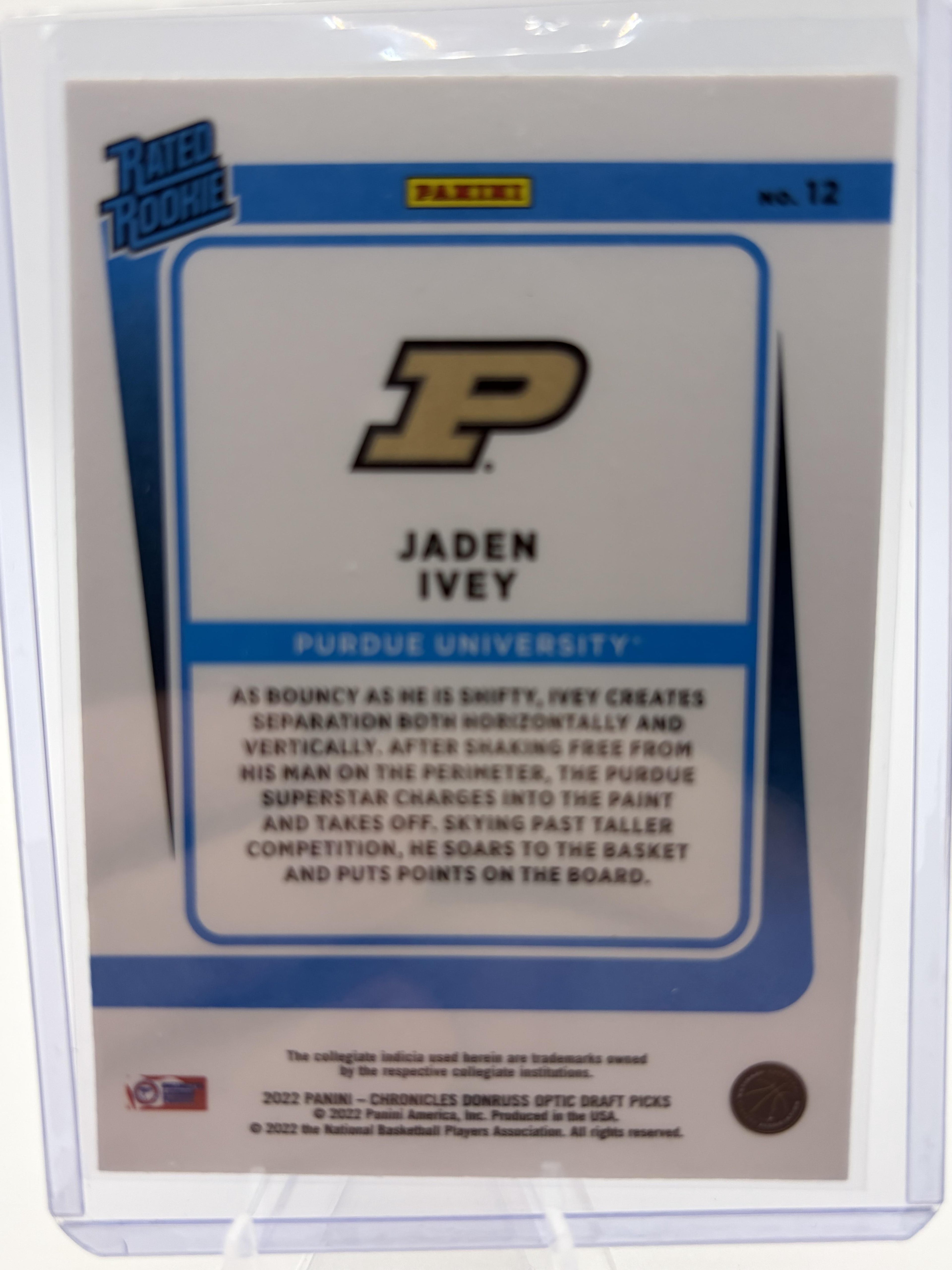 2022 Panini Chronicles Jaden Ivey Optic Rated Rookie RC Card #12 Purdue