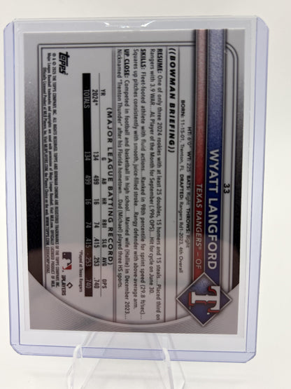 2025 Bowman Chrome Wyatt Langford Geometric Refractor Card  Rangers #33