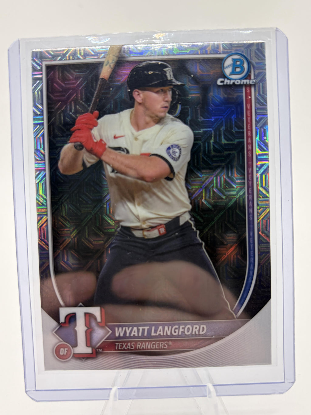 2025 Bowman Chrome Wyatt Langford Geometric Refractor Card  Rangers #33
