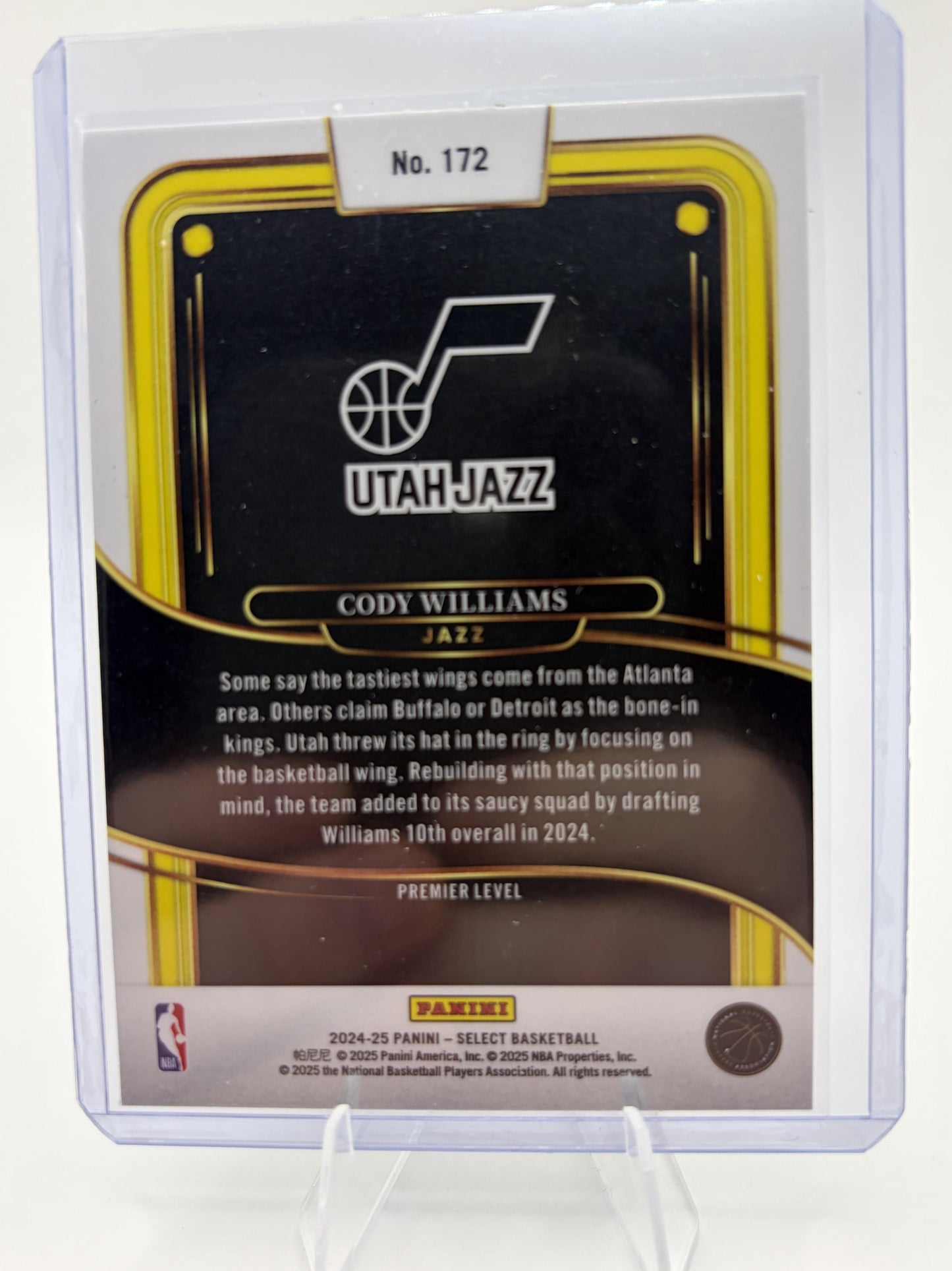 2024-25 Select Cody Williams Premier Level Rookie RC Card #172 Jazz