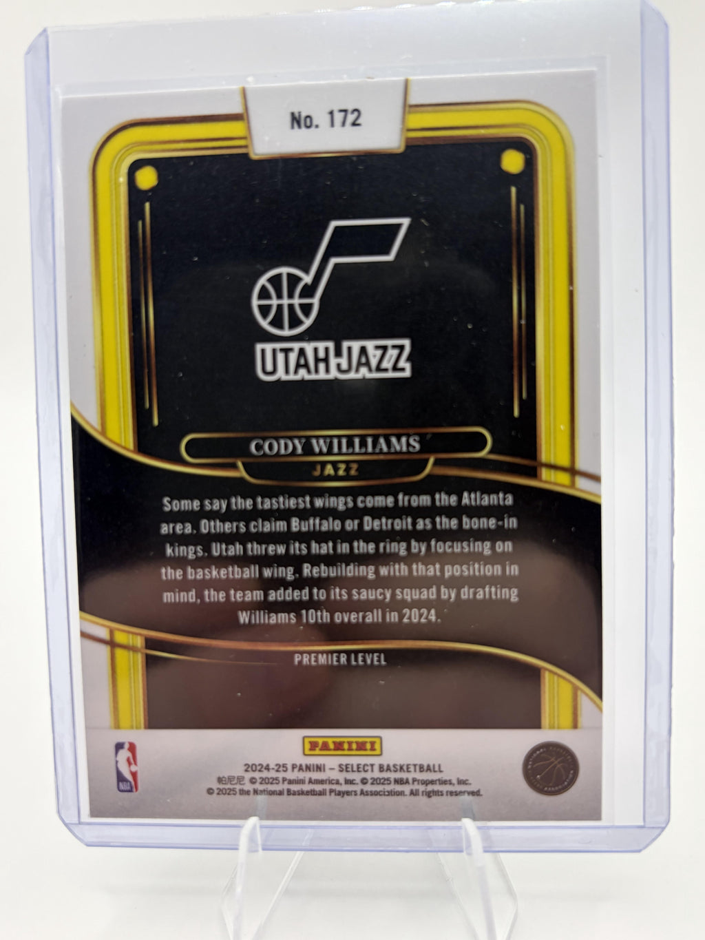 2024-25 Select Cody Williams Premier Level Rookie RC Card #172 Jazz