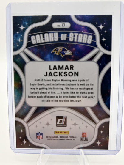 2025 Panini Donruss Lamar Jackson Galaxy of Stars Insert Card #13 Ravens