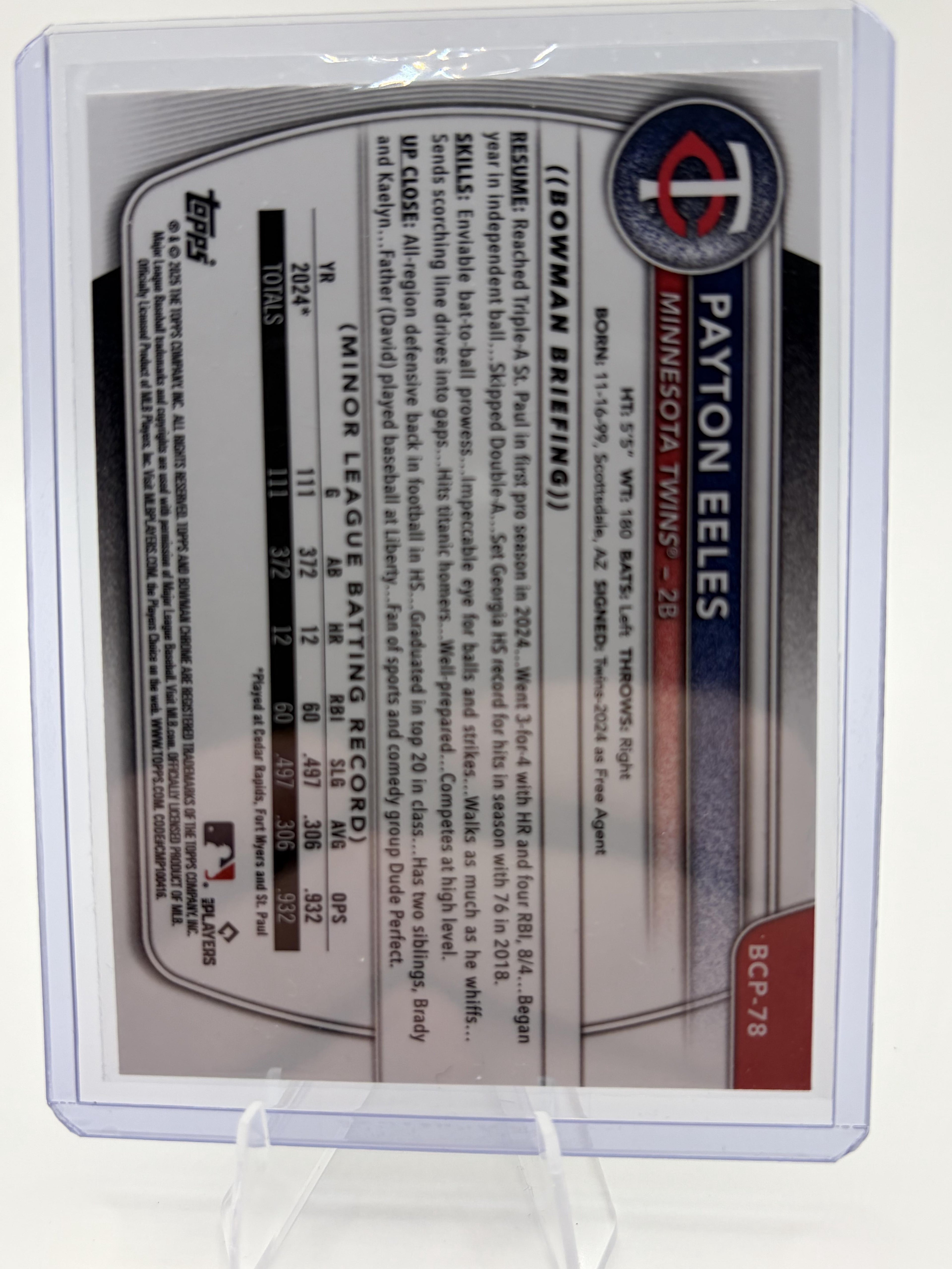 2025 Bowman Chrome Payton Eeles Card #BCP-78 Minnesota Twins Prospect