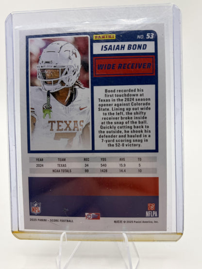2025 Panini Score Isaiah Bond Rookie Card #53 Texas Longhorns NFL RC