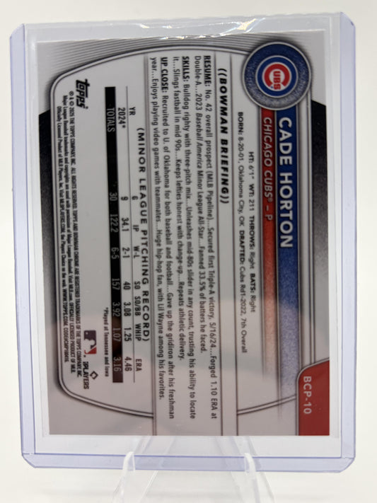 2025 Bowman Chrome Cade Horton Card #BCP-10 Chicago Cubs Prospect