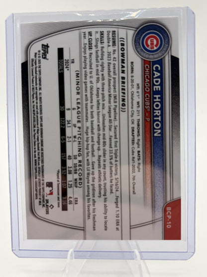 2025 Bowman Chrome Cade Horton Card #BCP-10 Chicago Cubs Prospect