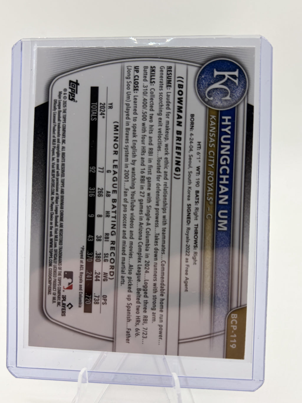 2025 Bowman Chrome Hyungchan Um 1st Bowman Mojo Refractor Card BCP-119 Royals