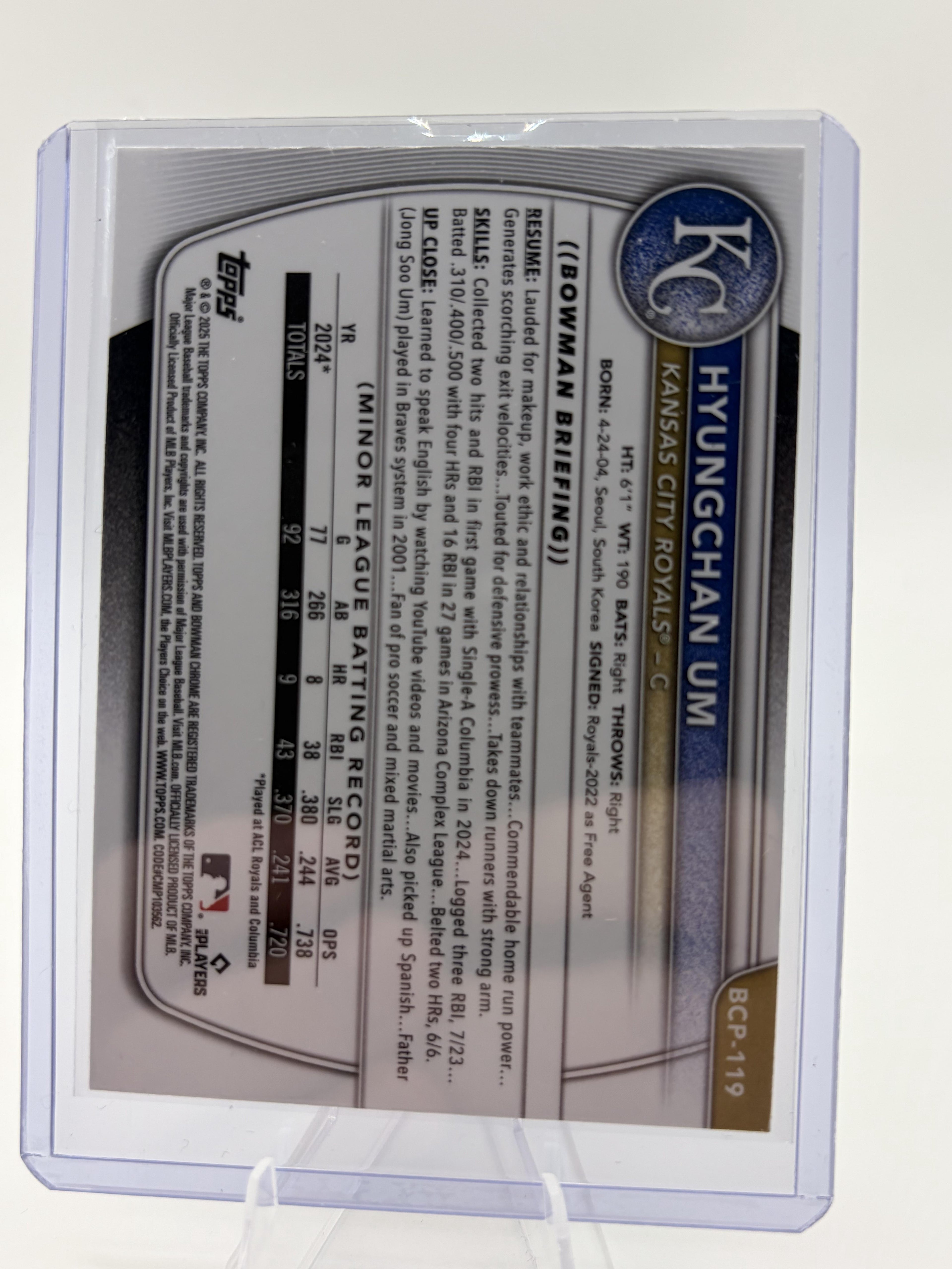 2025 Bowman Chrome Hyungchan Um 1st Bowman Mojo Refractor Card BCP-119 Royals